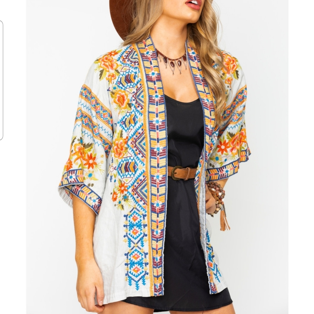 Johnny was Sentrie Embroidered Linen Kimono